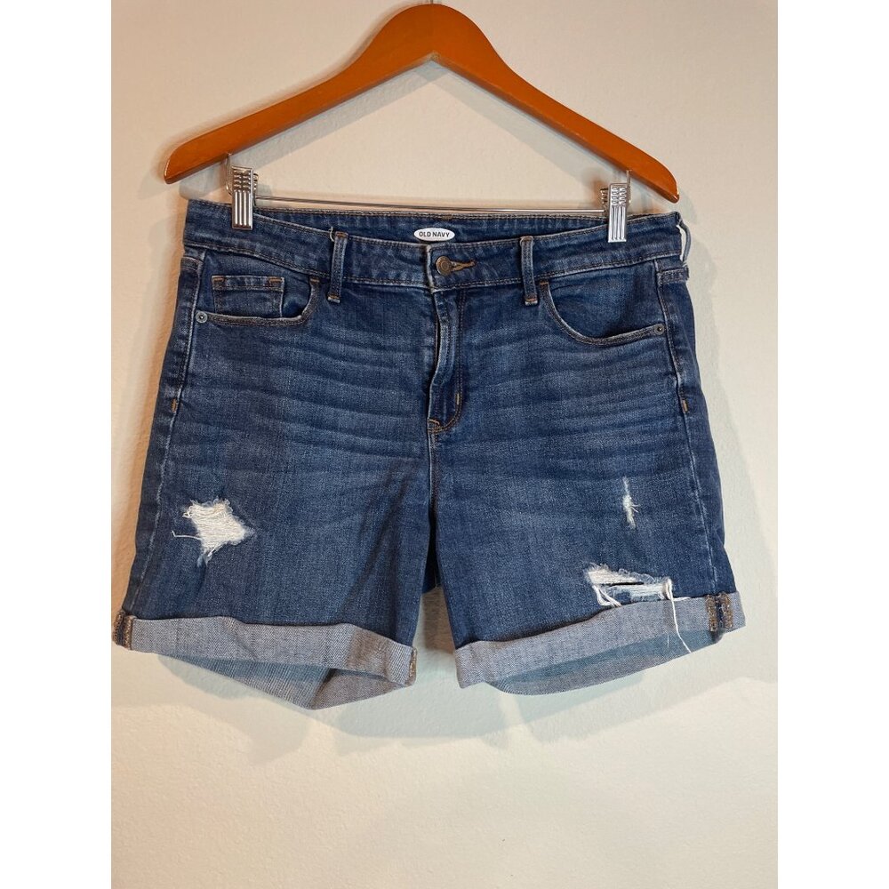 Old Navy Dark Wash Slim Cuffed Distressed Shorts Size 10